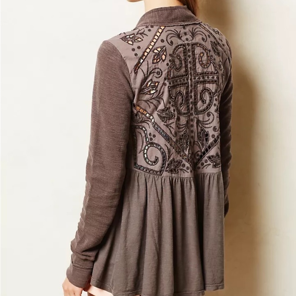 Embellished Brown Women's Peplum Cardigan